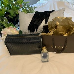Gucci makeup bag and perfume